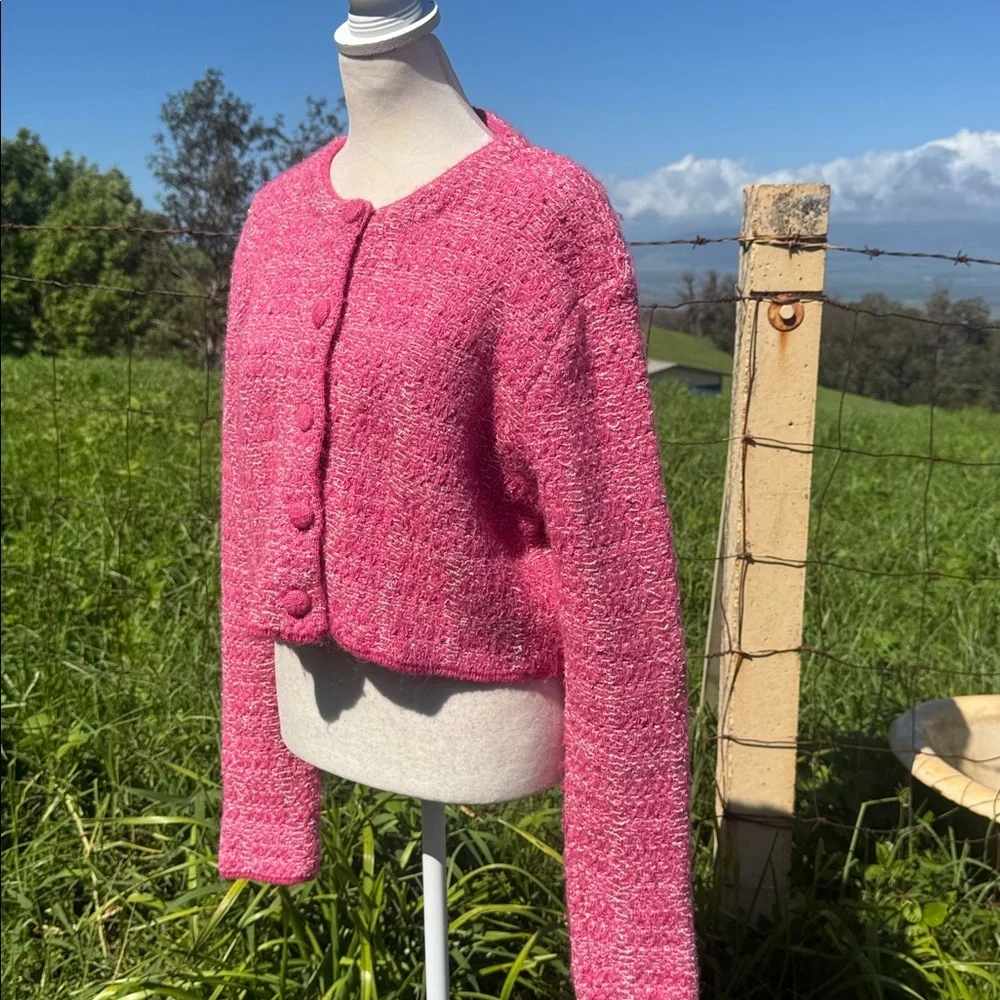 ZARA pink knit button-up cardigan sweater Jacket cropped Croquette - Picture 2 of 8
